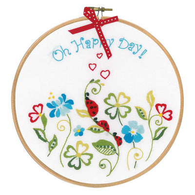 Vervaco Embroidery Kit with Hoop - Oh Happy Day