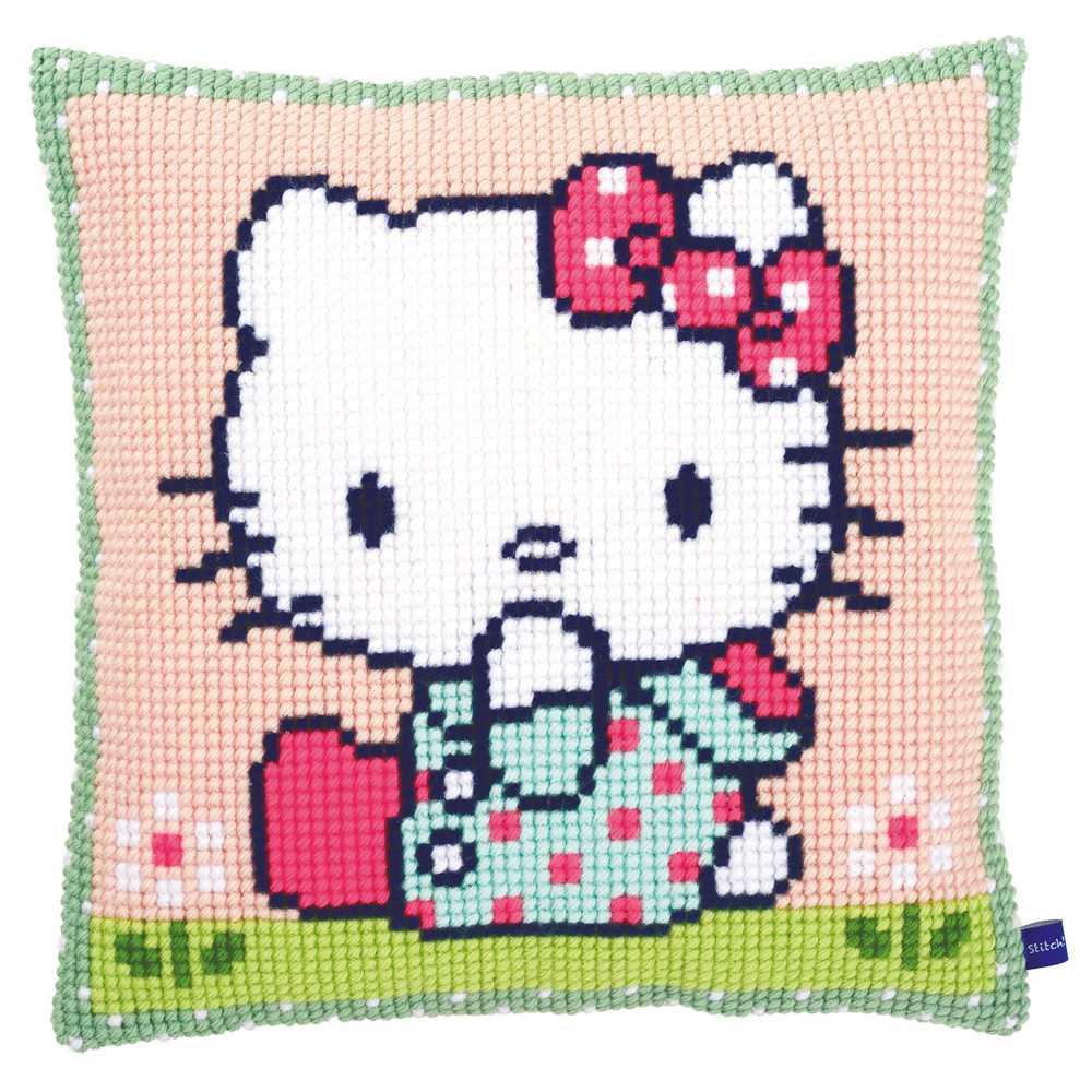 Hello Kitty On the Lawn Cushion Front Cross Stitch Kit Vervaco