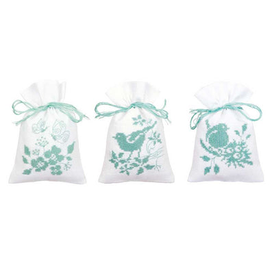 Birds and Blossoms: Set of 3 Pot Pourri Bags Cross Stitch Kit Vervaco