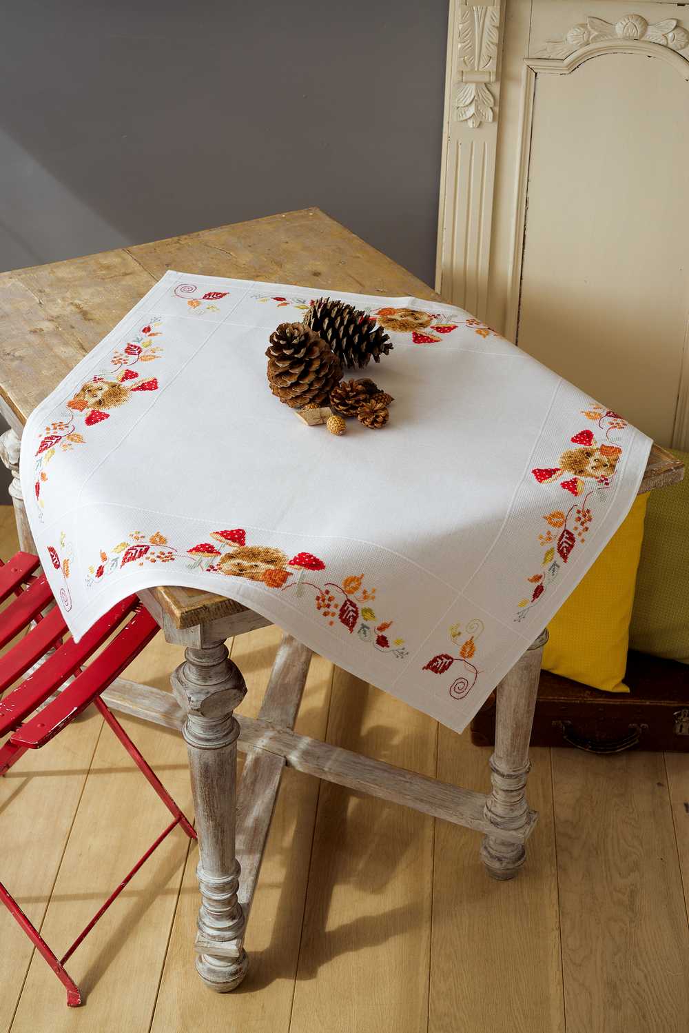 Hedgehog & Mushrooms Tablecloth Cross Stitch Kit Vervaco