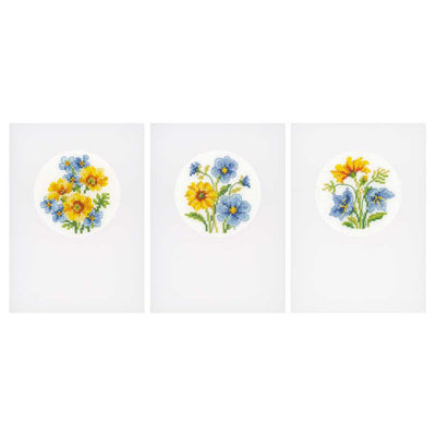 Blue and Yellow Flowers: Set of 3 Cards Cross Stitch Kit by Vervaco