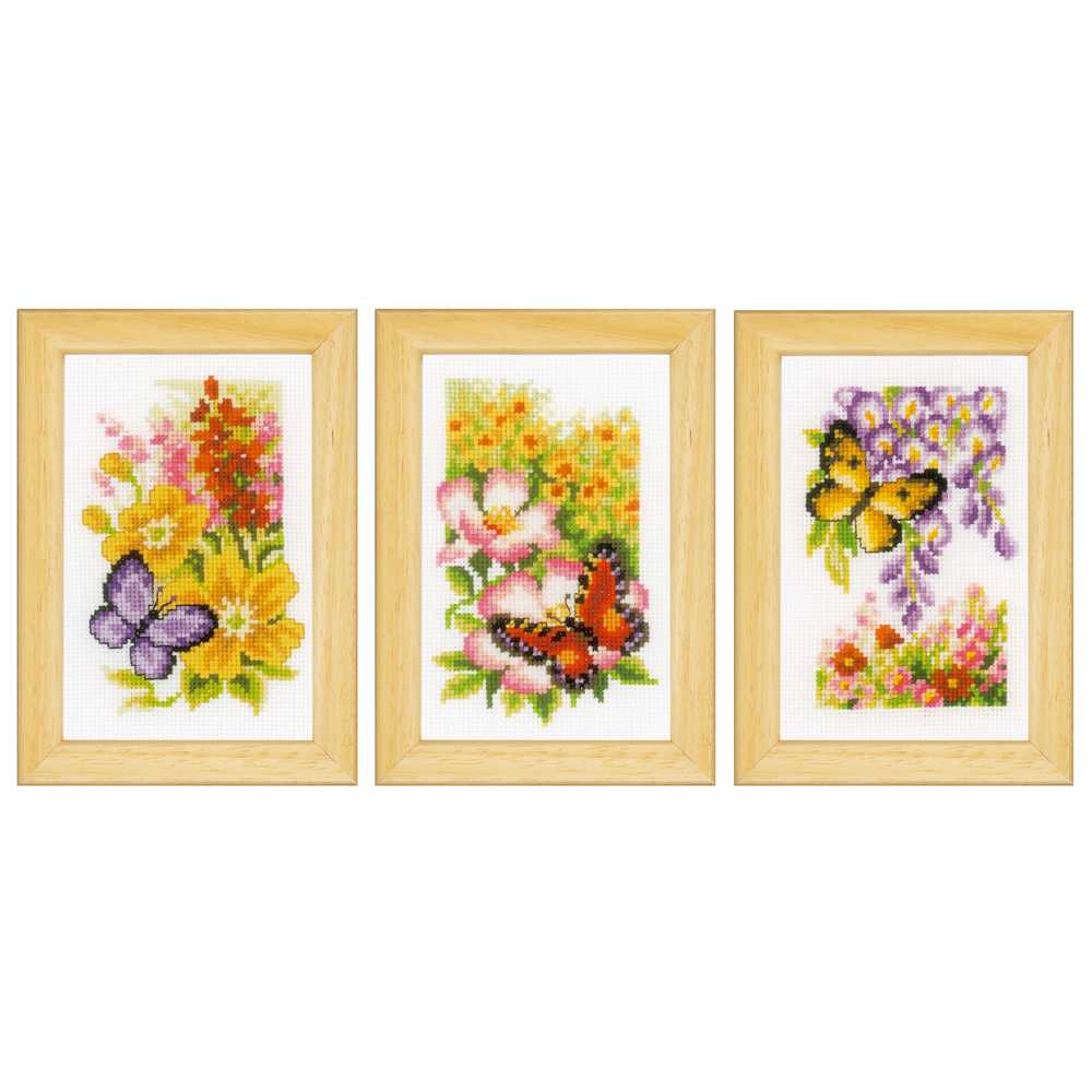 Butterflies and Flowers (Set of 3) Cross Stitch Kit Vervaco