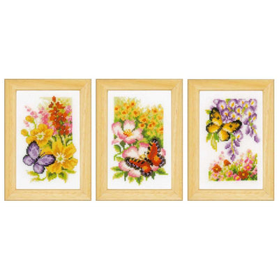 Butterflies and Flowers (Set of 3) Cross Stitch Kit Vervaco