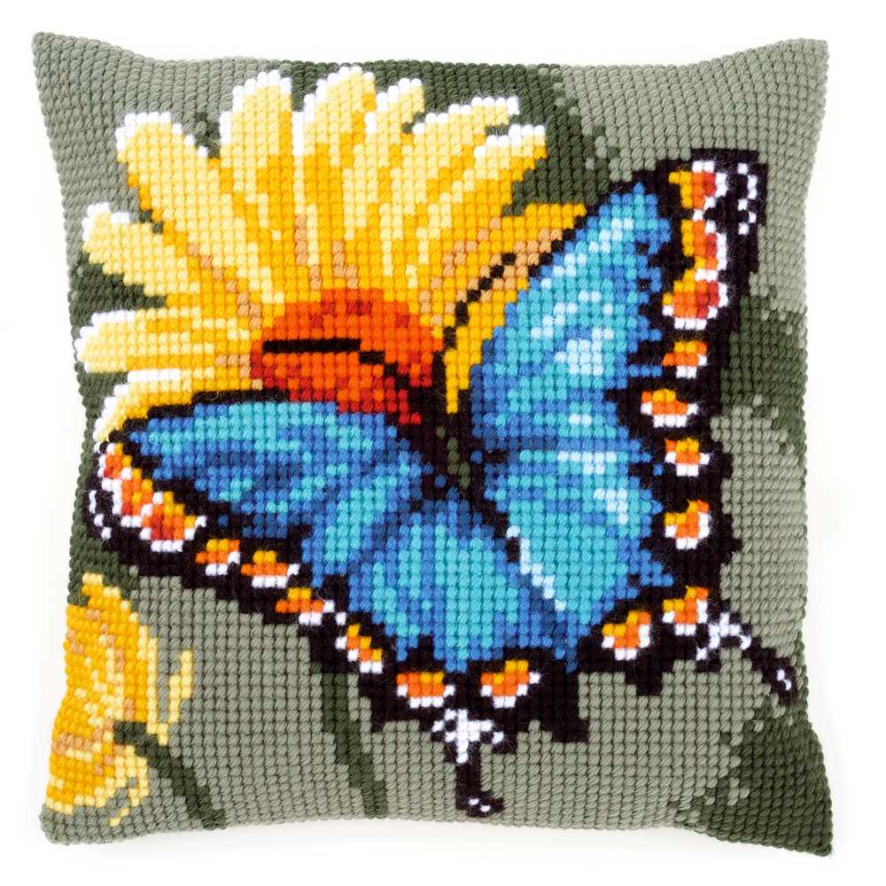 Butterfly & Yellow Flower Cushion Front Cross Stitch Kit Vervaco