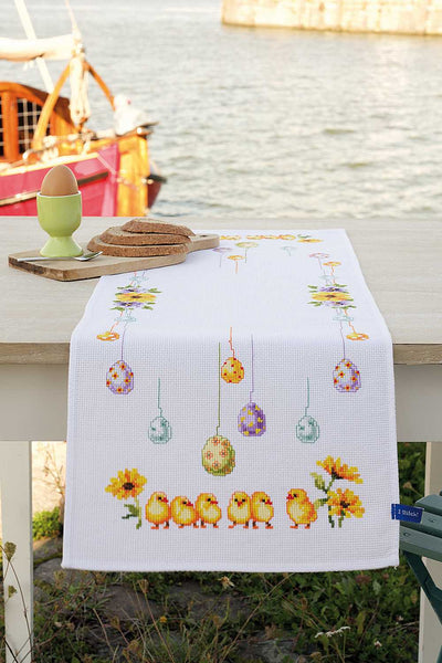Chicks and Eggs Table Runer Cross Stitch Kit Vervaco