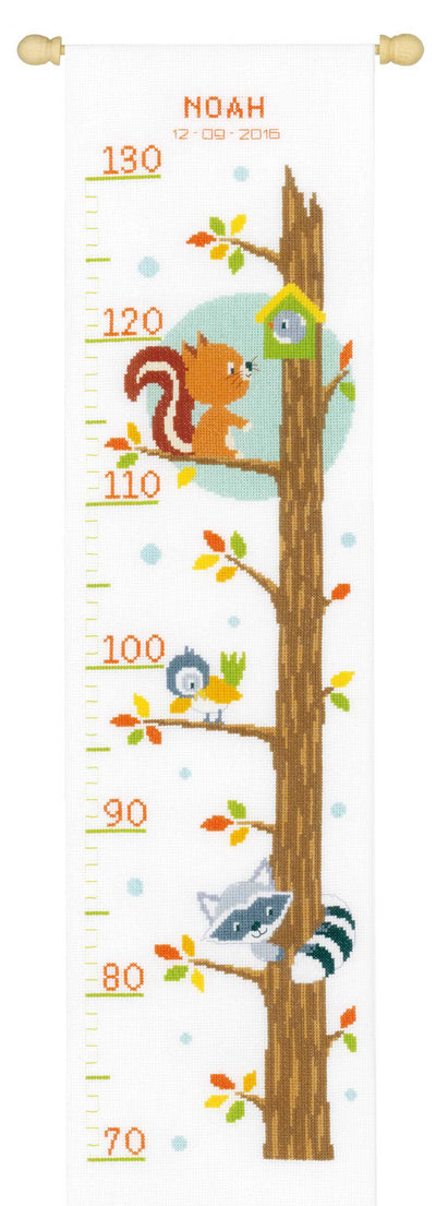 Animals in Tree Height Chart Cross Stitch Kit Vervaco