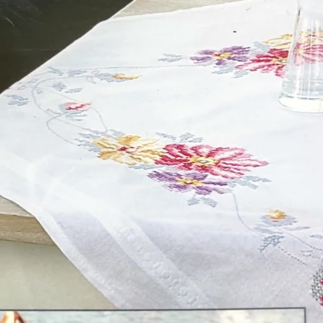 Colourful Flowers Tablecloth Cross Stitch Kit Vervaco SALE