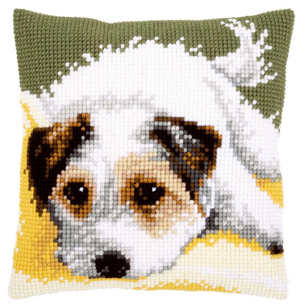 Dog Wagging Its Tail Cushion Front Cross Stitch Kit by Vervaco