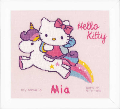 Kitty and Unicorn Birth sampler Cross Stitch Kit Vervaco