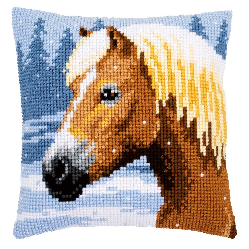 Horse & Snow Cushion Front Cross Stitch Kit Vervaco