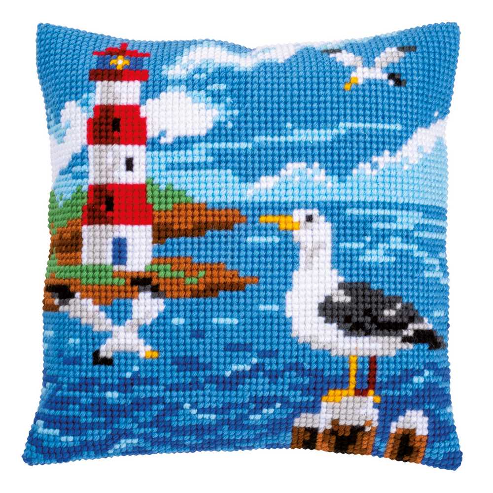 Lighthouse and Seagulls Cushion Cross Stitch Kit - Vervaco