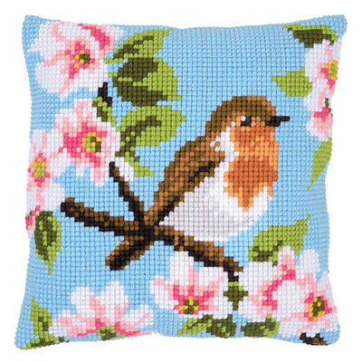 Vervaco Cross Stitch Cushion Kit - Robin and Blossoms