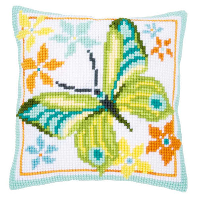 Green Butterfly Cushion Front Cross Stitch Kit Vervaco