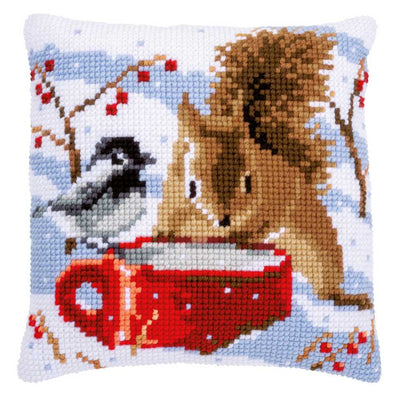 Squirrel and Tit Cushion Cross Stitch Kit - Vervaco