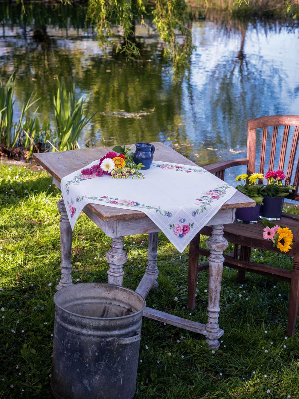 Vervaco Cross Stitch Tablecloth Kit - Classic Flowers and Butterflies