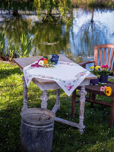 Vervaco Cross Stitch Tablecloth Kit - Classic Flowers and Butterflies