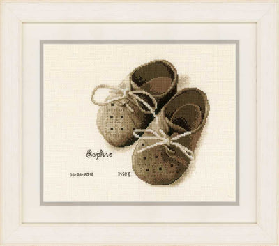 First Shoes Birth Sampler Cross Stitch Kit Vervaco