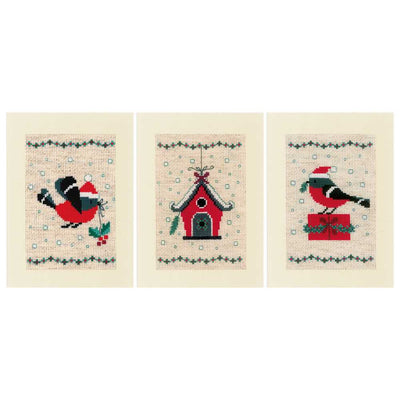 Vervaco Cross Stitch Christmas Cards - Set 3 Christmas Bird and House