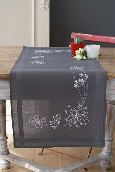 Runner: White Flowers Embroidery Kit Vervaco