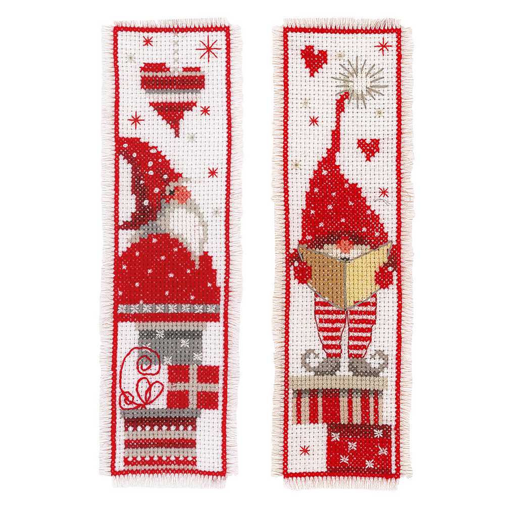 Christmas Gnomes: Set of 2 Bookmarks Cross Stitch Kit Vervaco