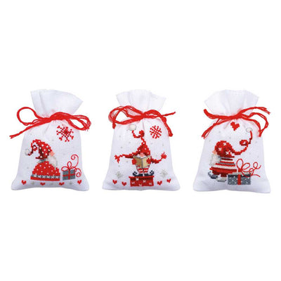 Christmas Gnomes: Set of 3 Pot-Pourri Bags Cross Stitch Kit Vervaco