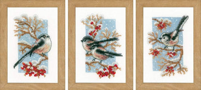 Long-tailed Tits & Red Berries Miniatures Cross Stitch Kit Vervaco SALE