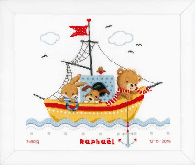 Boat Sailing Birth Sampler Cross Stitch Kit by Vervaco