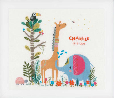 Vervaco Cross Stitch Kit - Jungle Animal Party Birth Sampler