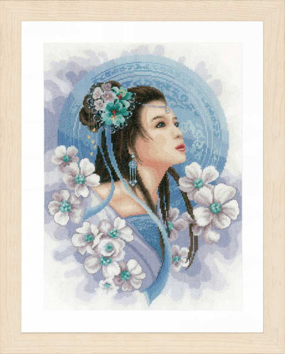Asian Lady in Blue (Evenweave) Counted Cross Stitch Kit  Lanarte