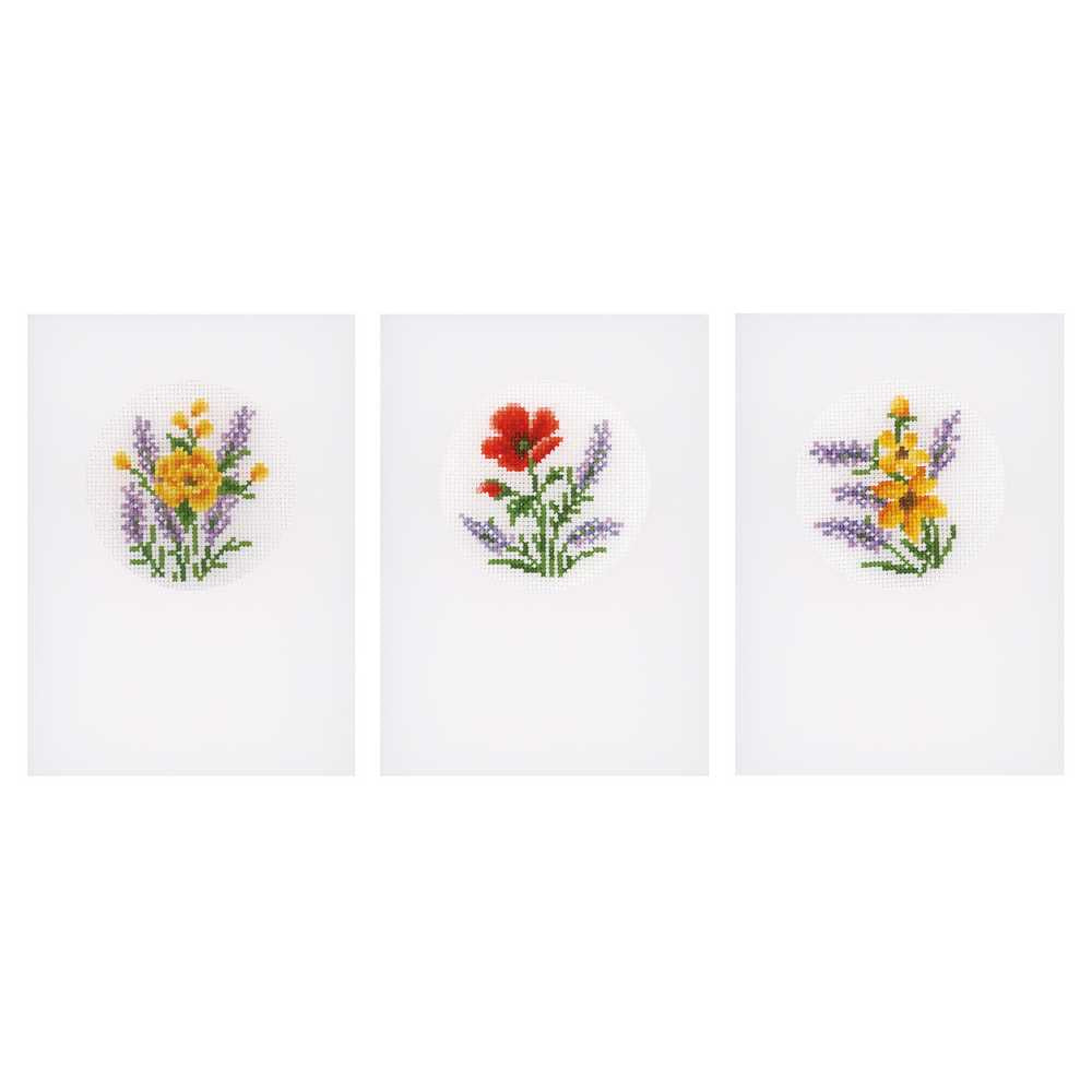Flowers and Lavender: Set of 3 Cards Cross Stitch Kit by Vervaco