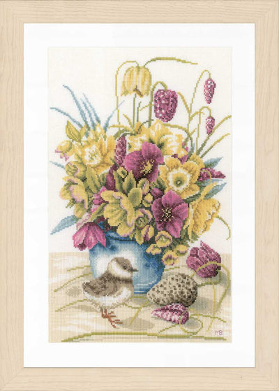 Flowers & Lapwing (Evenweave) Counted Cross Stitch Kit Lanarte