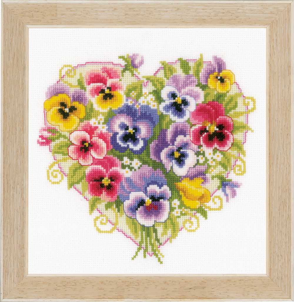 Pansy Heart Cross Stitch Kit by Vervaco