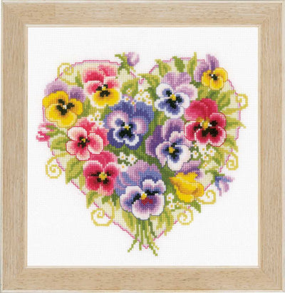 Pansy Heart Cross Stitch Kit by Vervaco