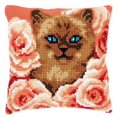 Vervaco Cross Stitch Cushion Kit - Kitten Between Roses