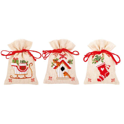 Vervaco Cross Stitch Kit - Christmas Motif Pk 3 Pot Pourri Bags Kit