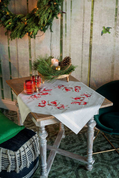 Vervaco Cross Stitch Tablecloth Kit - Christmas Gnomes Skiing