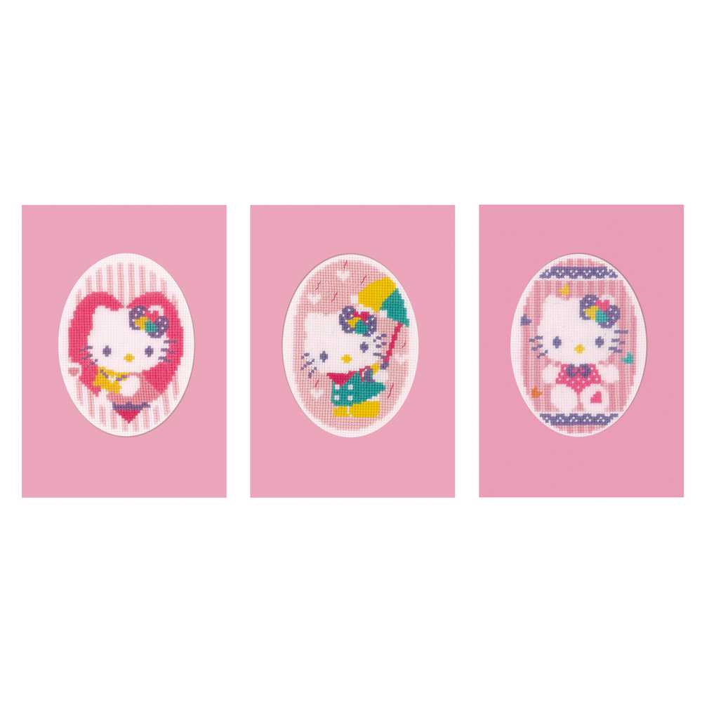 Hello Kitty Pastels Set of 3  Greeting Cards Cross Stitch Kit Vervaco