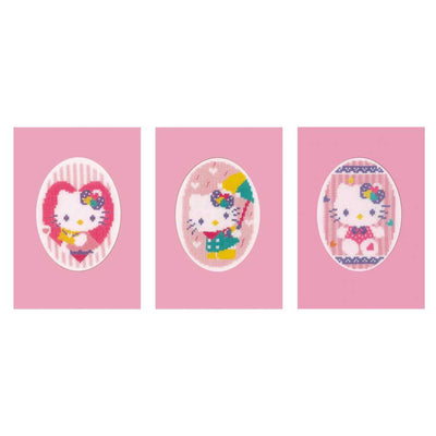 Hello Kitty Pastels Set of 3  Greeting Cards Cross Stitch Kit Vervaco