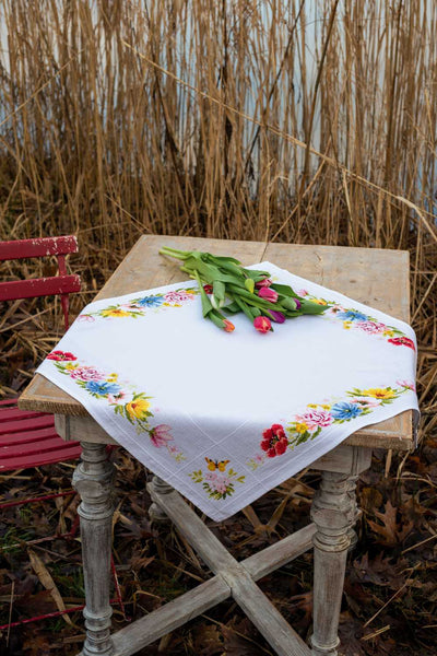 Colourful Flowers Tablecloth Cross Stitch Kit by Vervaco
