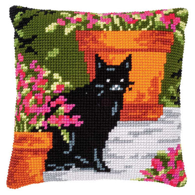 Vervaco Cross Stitch Cushion Kit - Cat Between Flowers