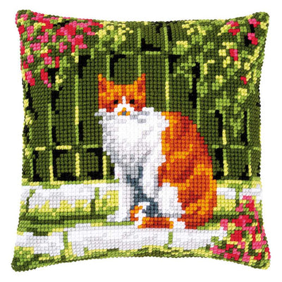 Vervaco Cross Stitch Cushion Kit - Cat Between Flowers 2