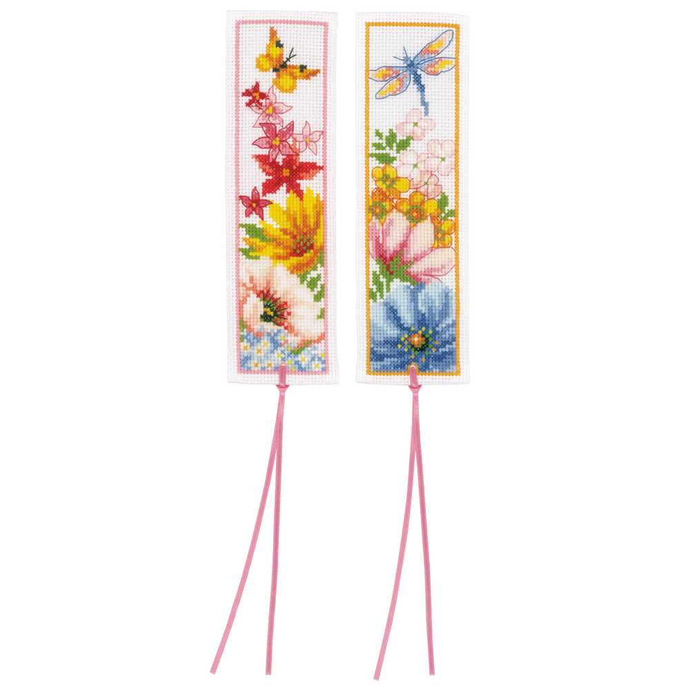 Colourful Flowers: Set of 2 Cross Stitch Bookmark Kits by Vervaco