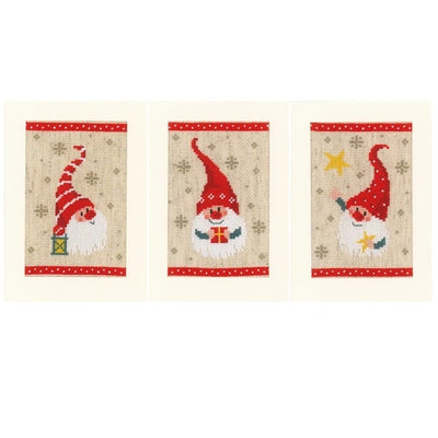 Christmas Star Gnomes Set 3 Cards Cross Stitch Kit Vervaco SALE