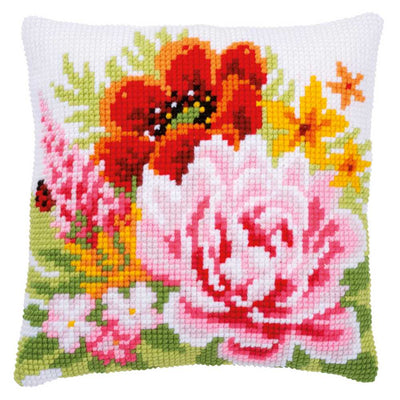 Colourful Flowers Counted Cross Stitch Cushion Kit by Vervaco