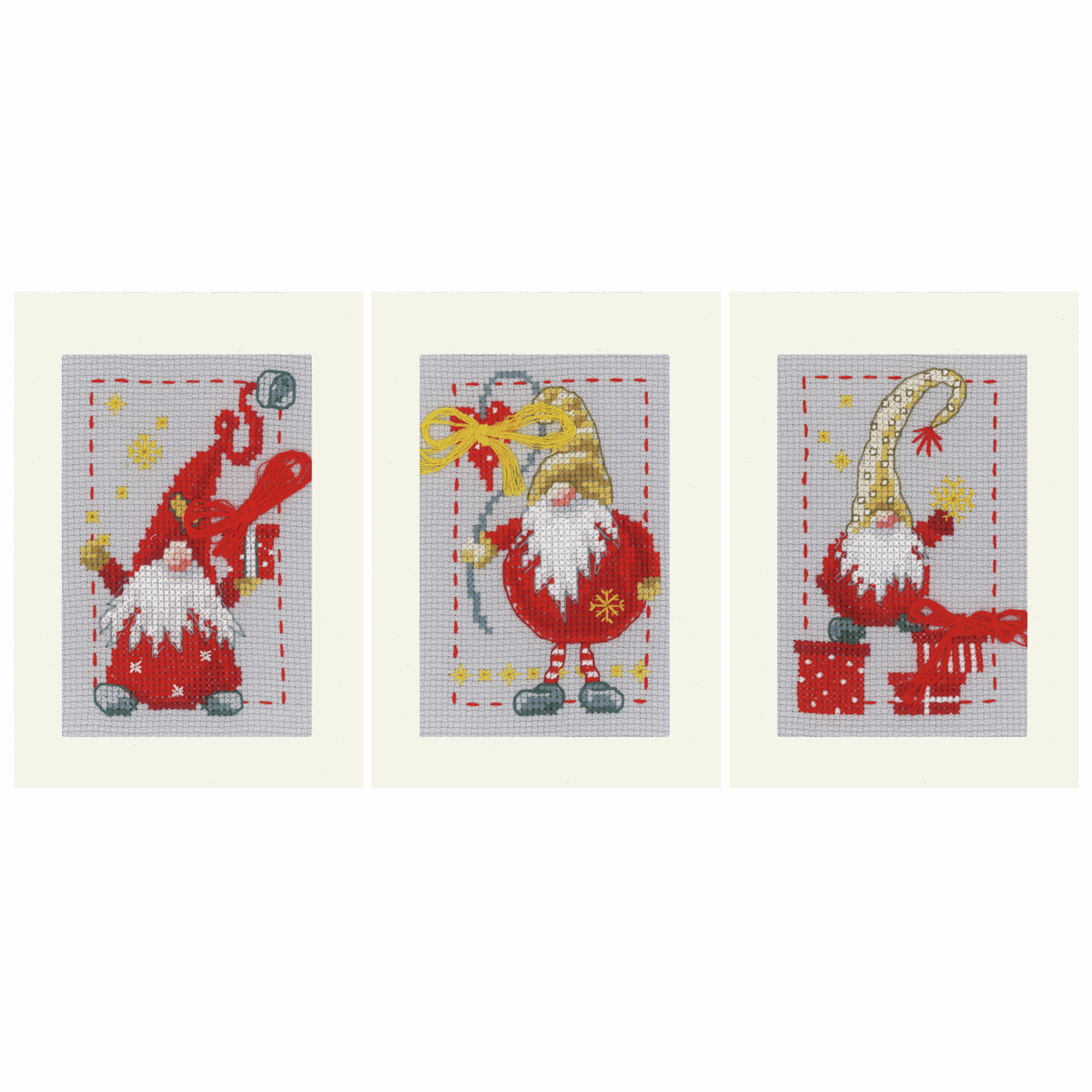 Gnomes x 3 Set of 3 Cards Cross Stitch Kit by Vervaco SALE