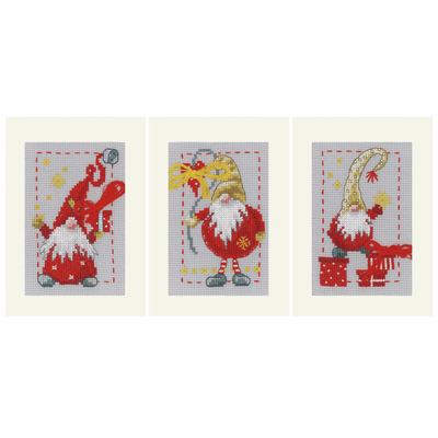 Gnomes x 3 Set of 3 Cards Cross Stitch Kit by Vervaco SALE