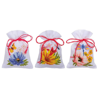 Pot-Pourri Bag: Colourful Flowers: Set of 3 Cross Stitch Kits by Vervaco