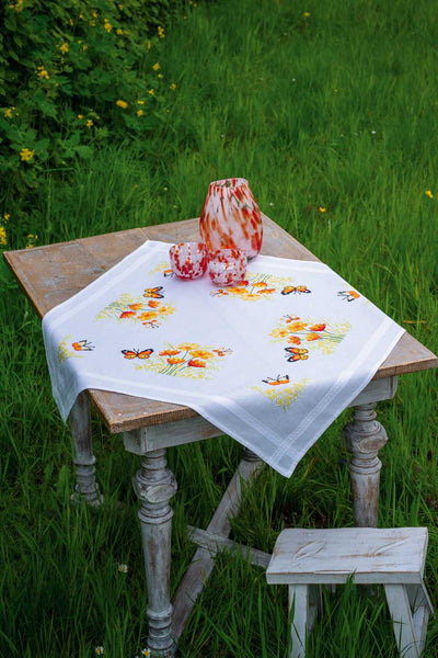 Vervaco Embroidery Tablecloth Kit - Orange Flowers and Butterflies