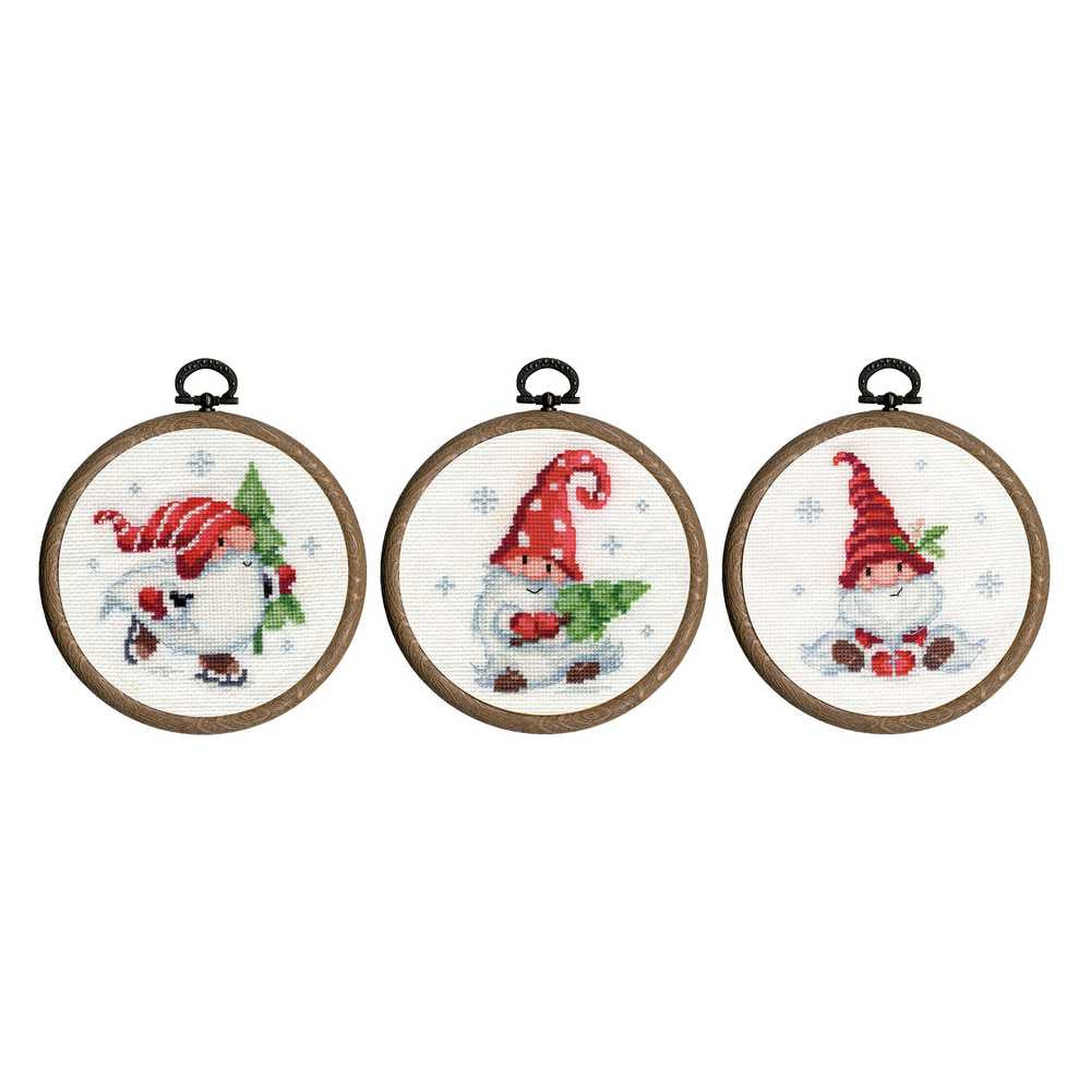 Vervaco Cross Stitch Kit - Set 3 Miniatures Christmas Gnomes