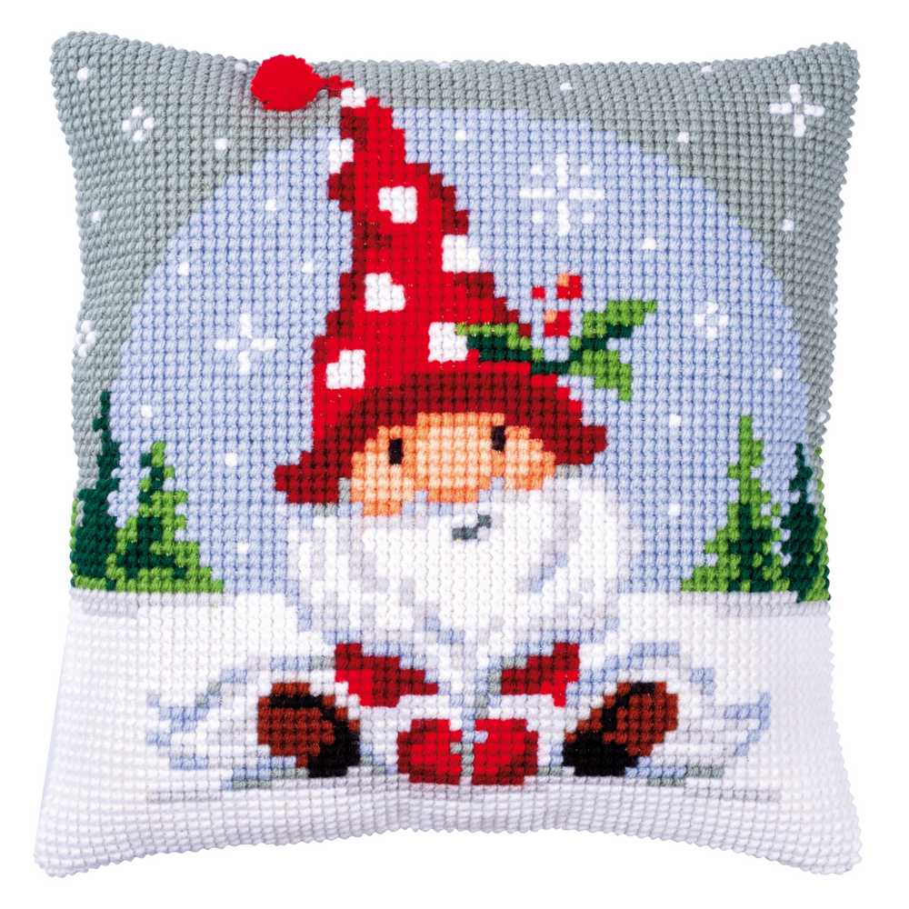 Vervaco Cross Stitch Cushion Kit -Christmas Gnome in Snow